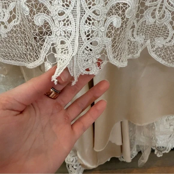 Tara Lauren Spring 2017 Strapless Lace Over Satin with Train Wedding Dress Sz 10 - Picture 3 of 15